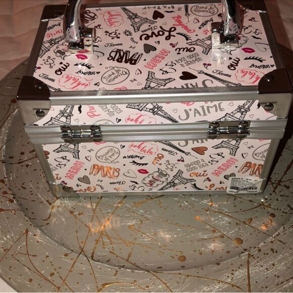 Claire’s Paris Themed Doodles Blush Pink Fuchsia Gold Balck Silver Trim Box Case - Picture 6 of 10